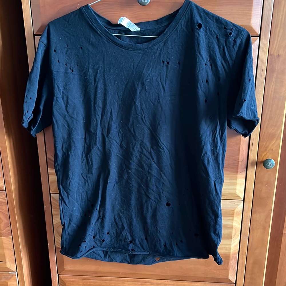 ALO black Distressed/ holes Short Sleeve t-shirt size S 100% cotton
